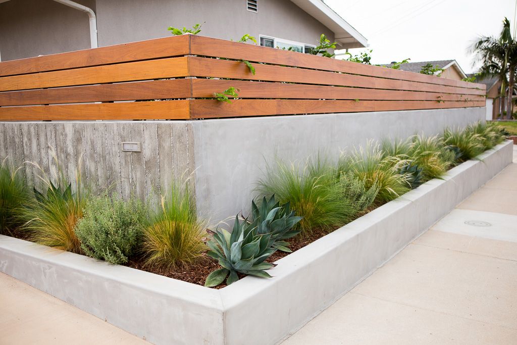 Concrete and Wood Fence