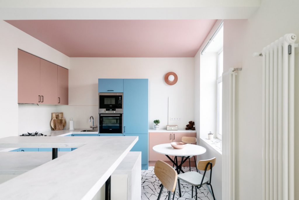 Kitchen with Pink Ceiling