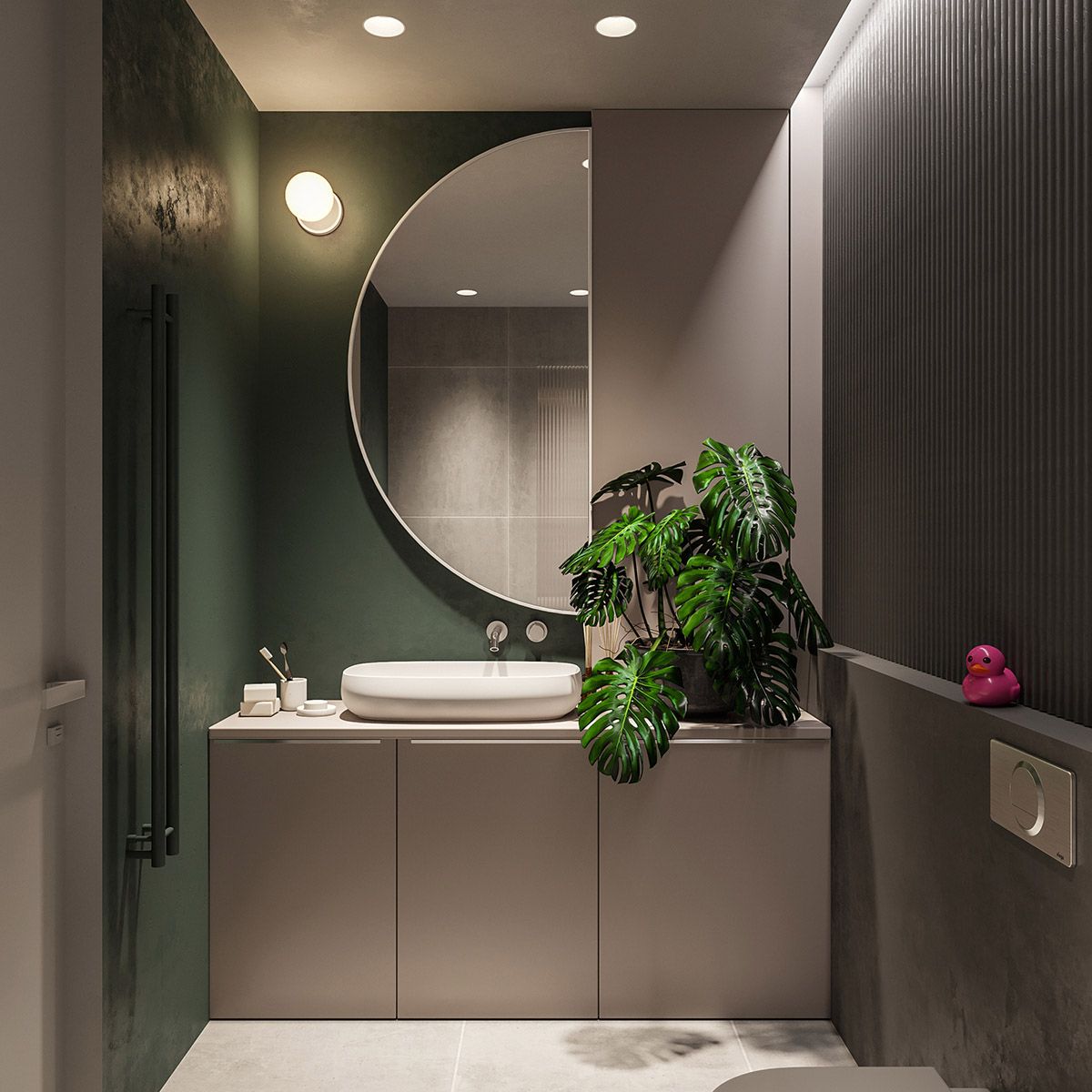 Green Bathroom with Elegant Mirror