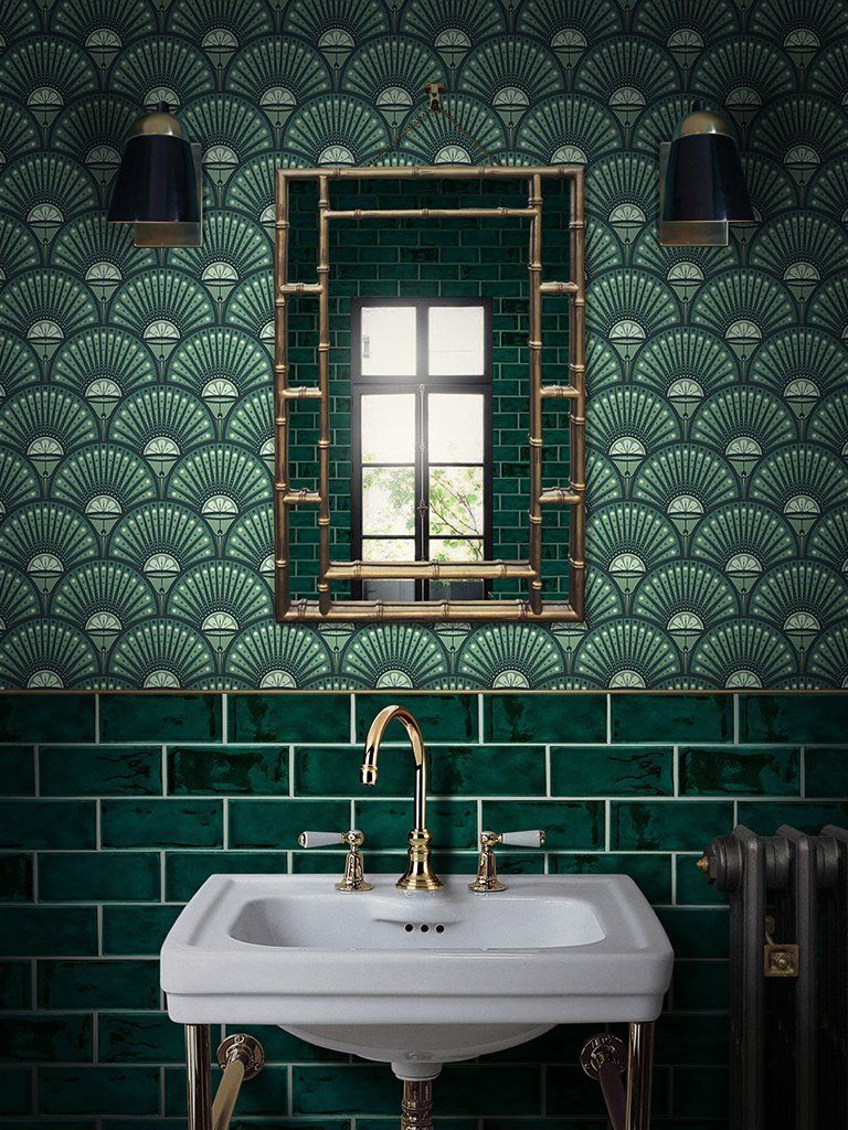 Emerald Green Tiles with Art Deco Patterns