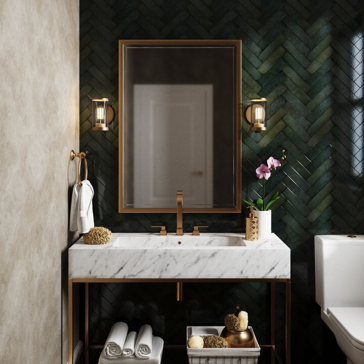 Zigzag Green Tiles and Golden Mirror