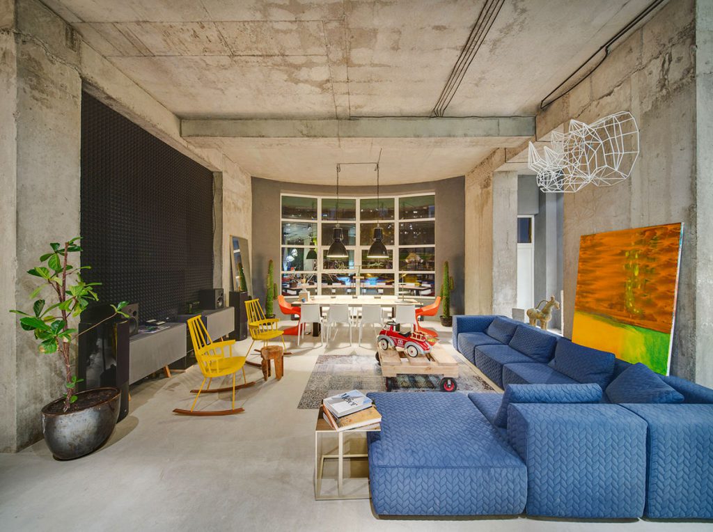 Colorful Industrial Living Room Design