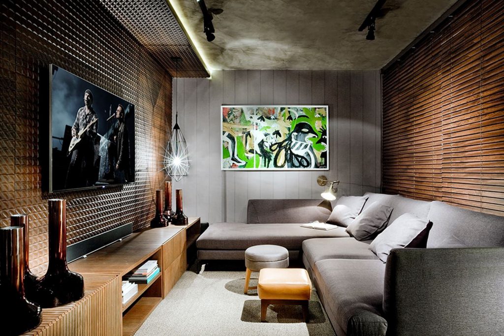 Industrial Living Room with Home Theater