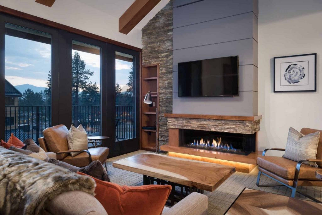 Industrial Living Room with Warm Fireplace