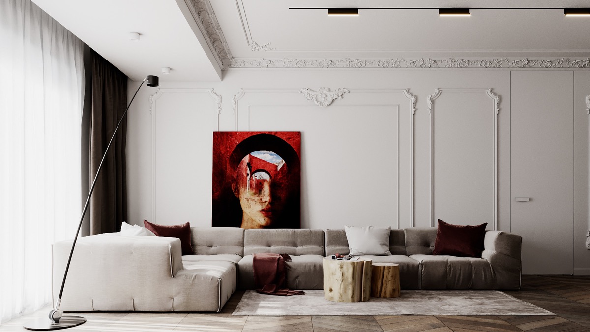 Luxurious Living Room with Artistic Wall Art