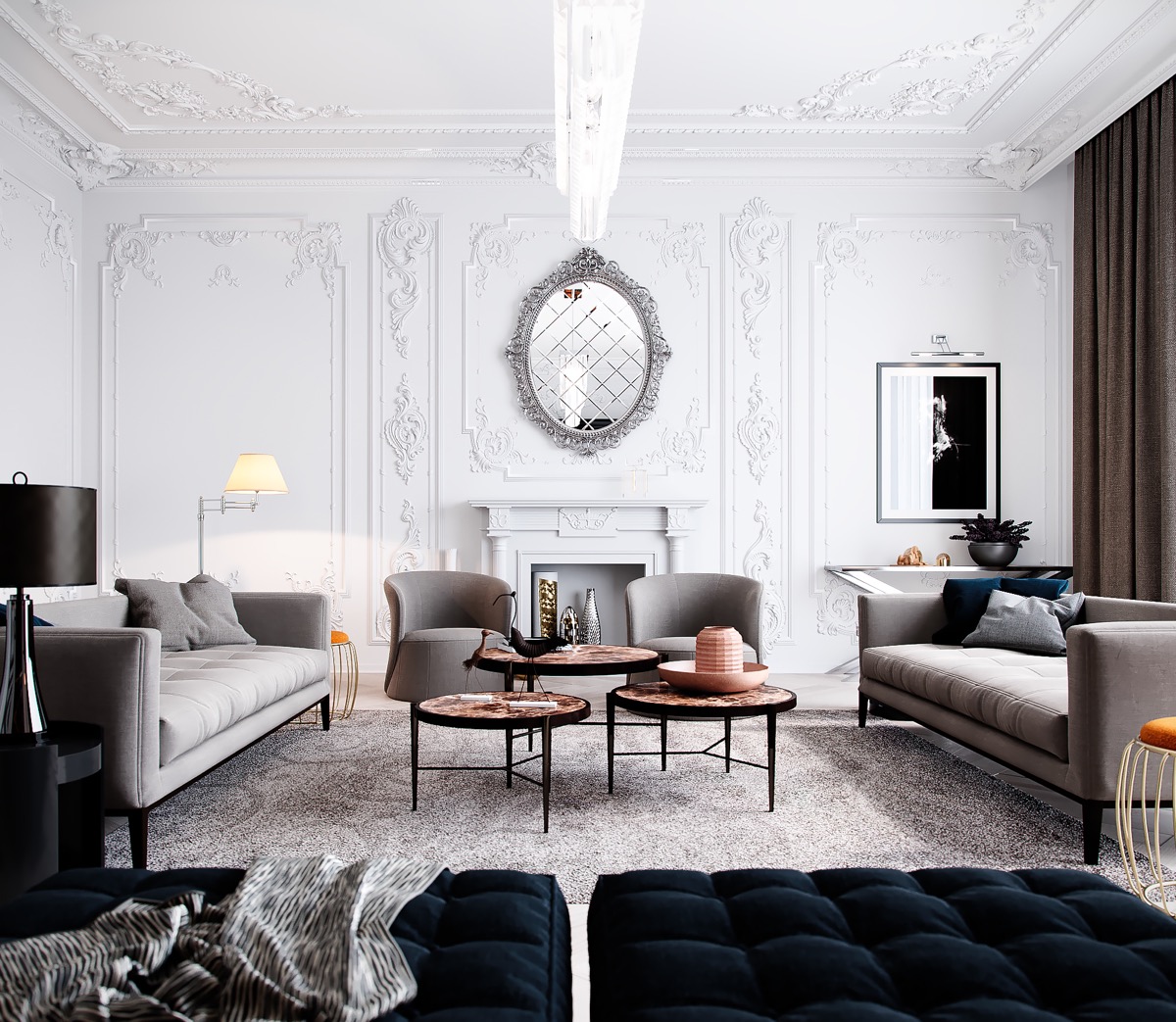 White Luxurious Living Room