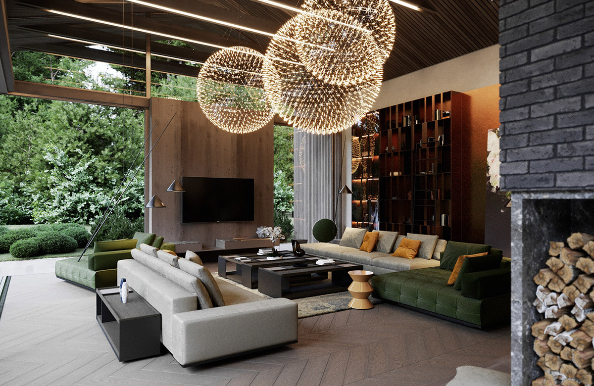 Luxurious Living Room with Amazing Chandelier