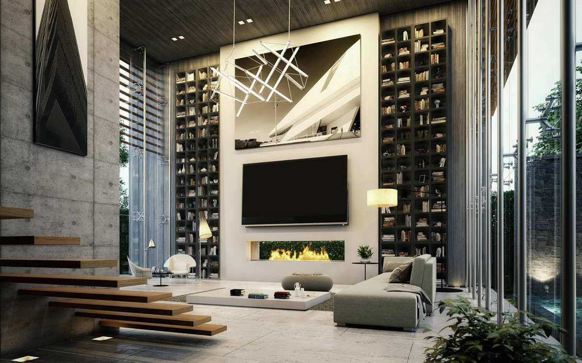 Luxurious Living Room with Fireplace