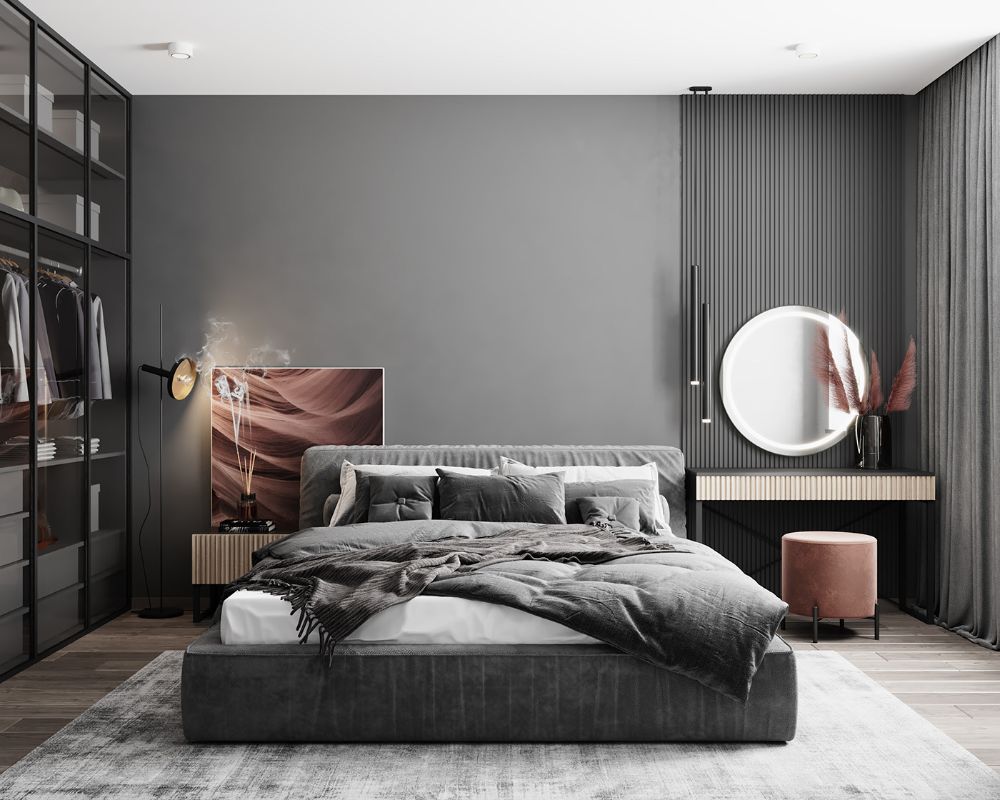 Modern Master Bedroom in Grey Color