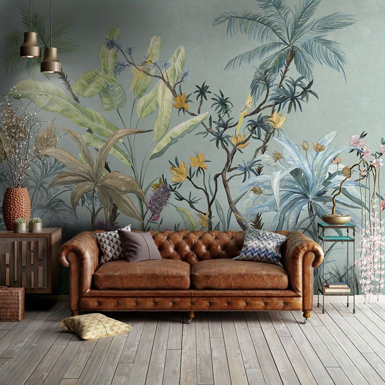 Tropical Nuance by a Classic Wallpaper with Comfy Classic Couches