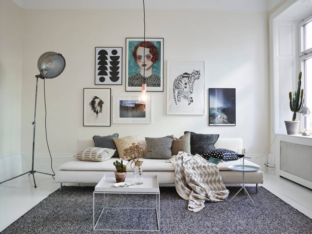 Scandinavian Living Room with Wall Gallery