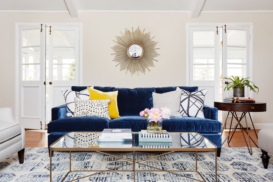 Navy Couch with Aesthetic Pattern
