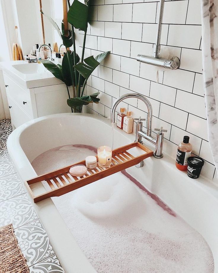 Relaxing Spa Bathroom with Foamy Bathtub