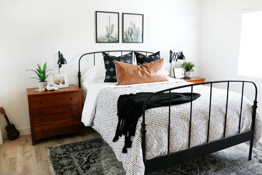 Monochrome Bedroom with Tropical Accent