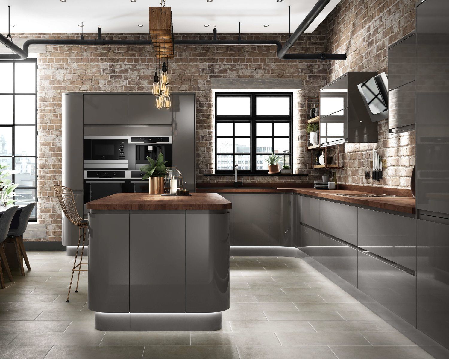 Industrial Kitchen with Ambient Lighting