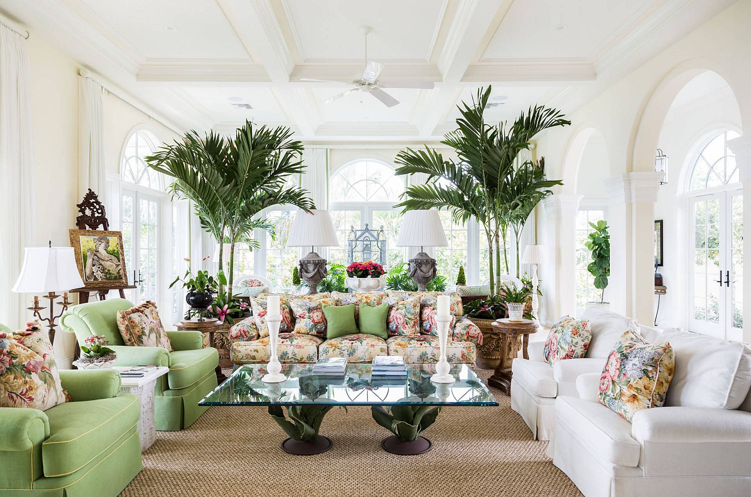 White Living Room with Tropical Accents