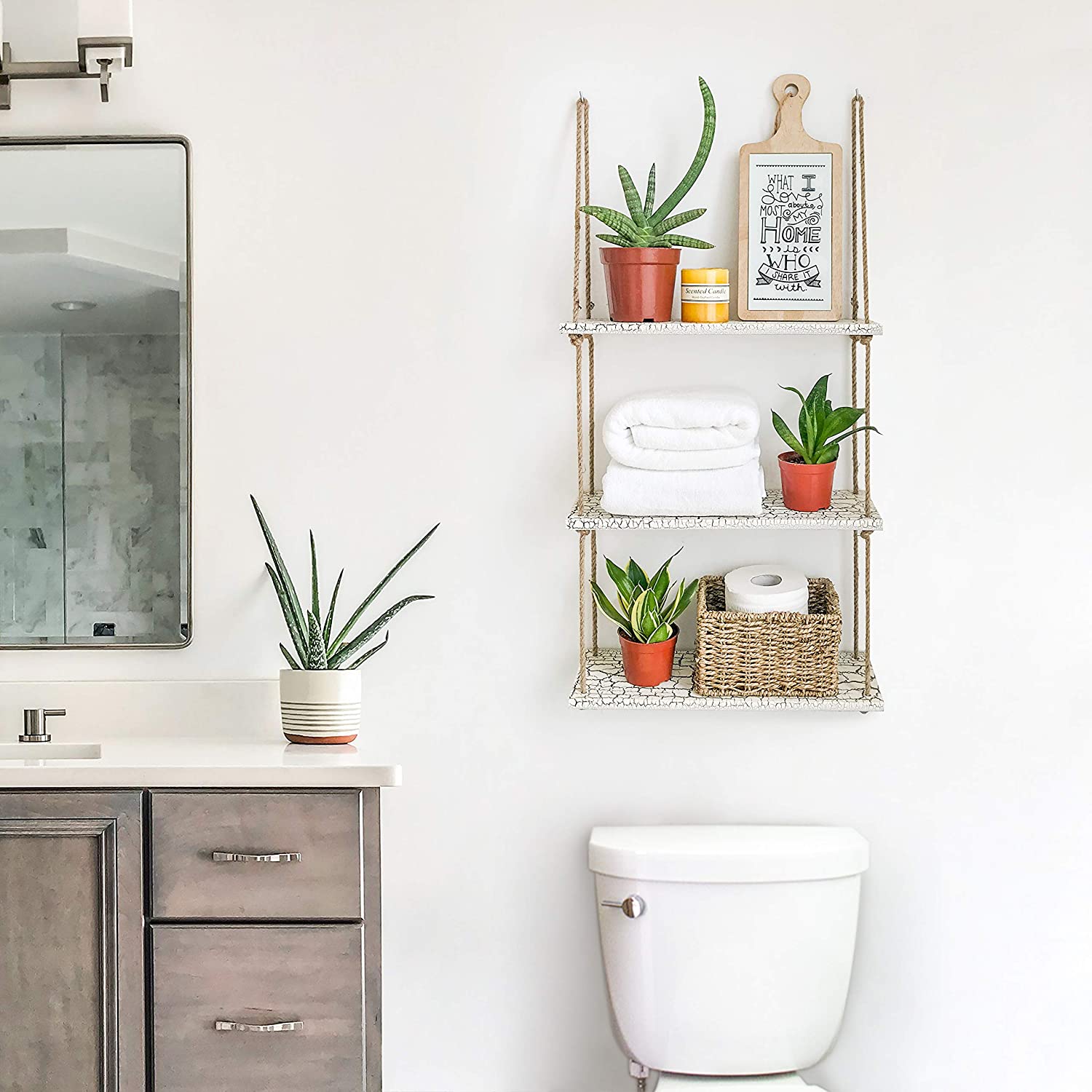 Fresh Hanging Shelves in the Bathroom