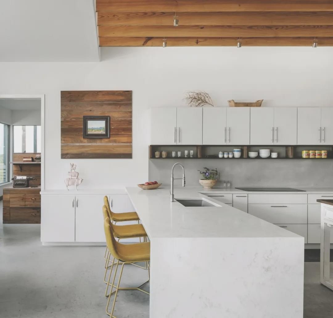 Concrete Kitchen with Marble Accent