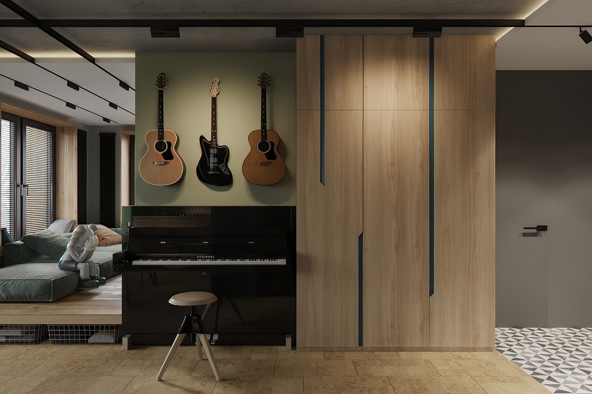 Piano Room with Guitar Shelves