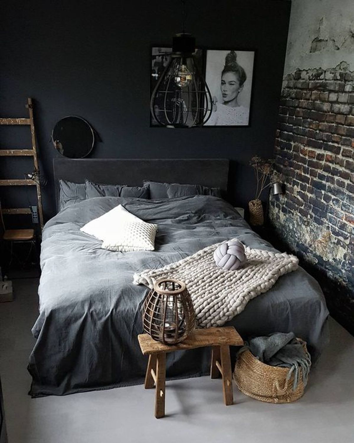 Aesthetic Black Industrial Style Bedroom