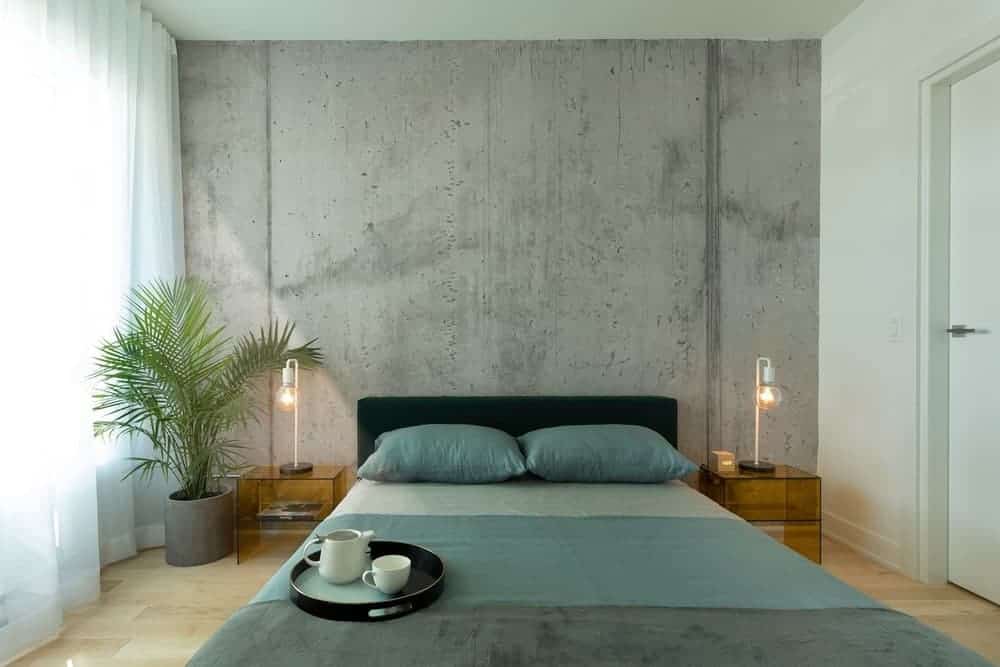 Solid Industrial Bedroom with Concrete Walls