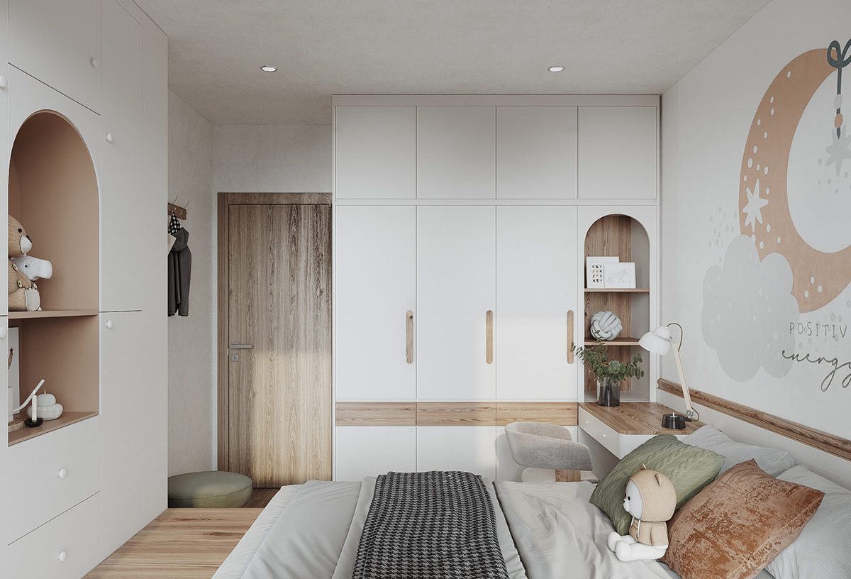 Warm Japandi Children Bedroom in Modern Concept