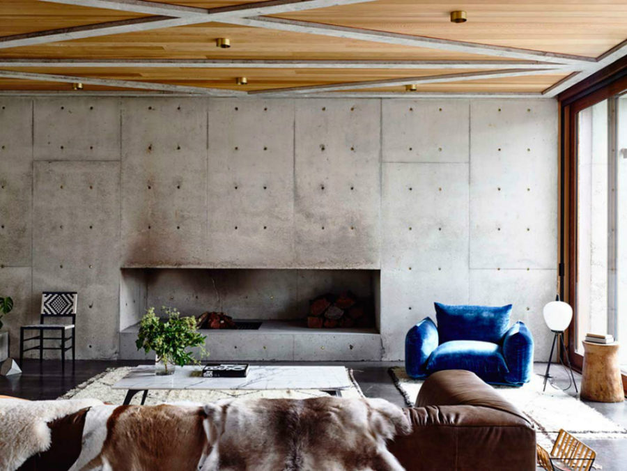 Wooden Ceiling with Concrete Accent