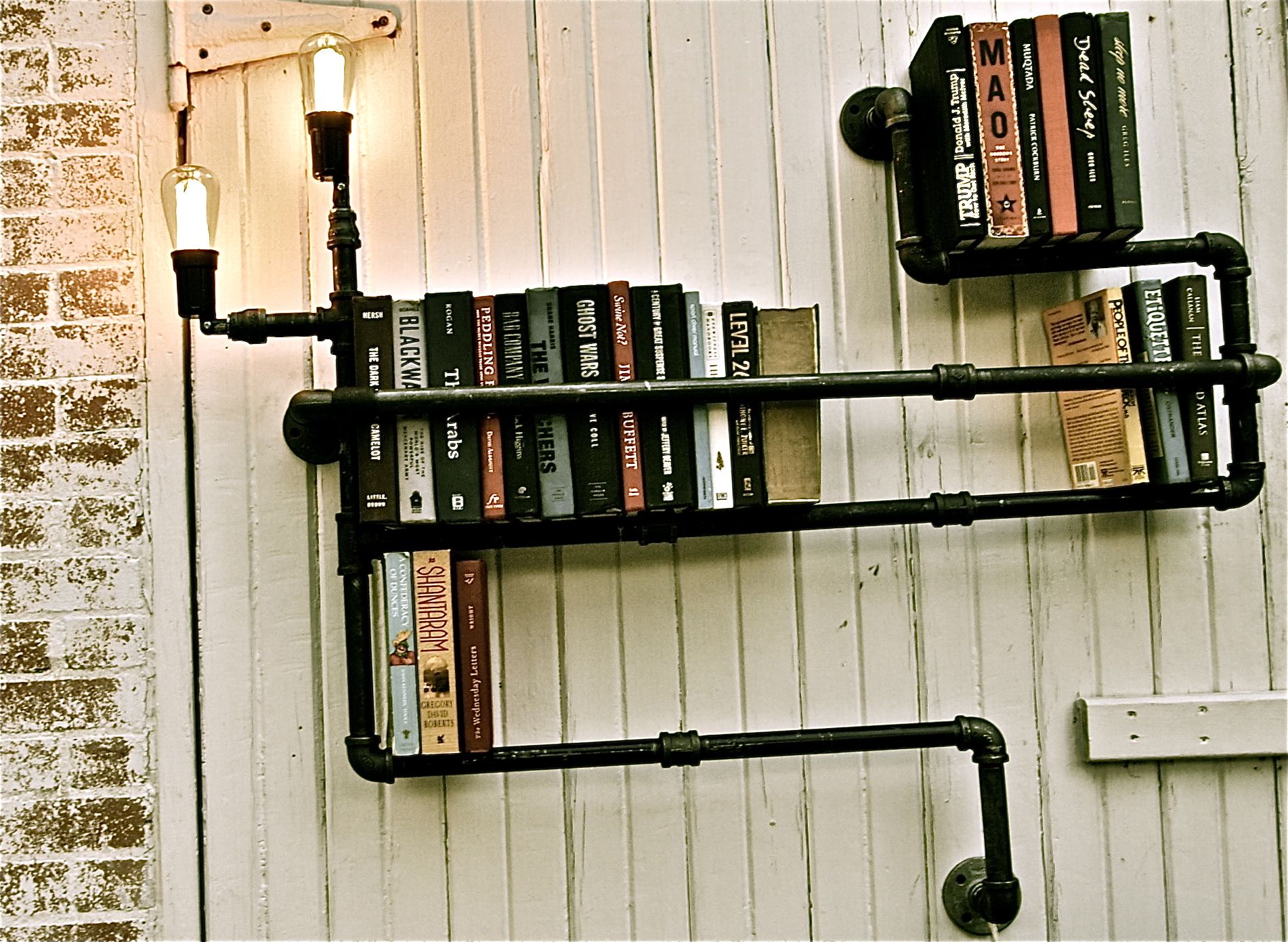 Bookshelf with Industrial Lights