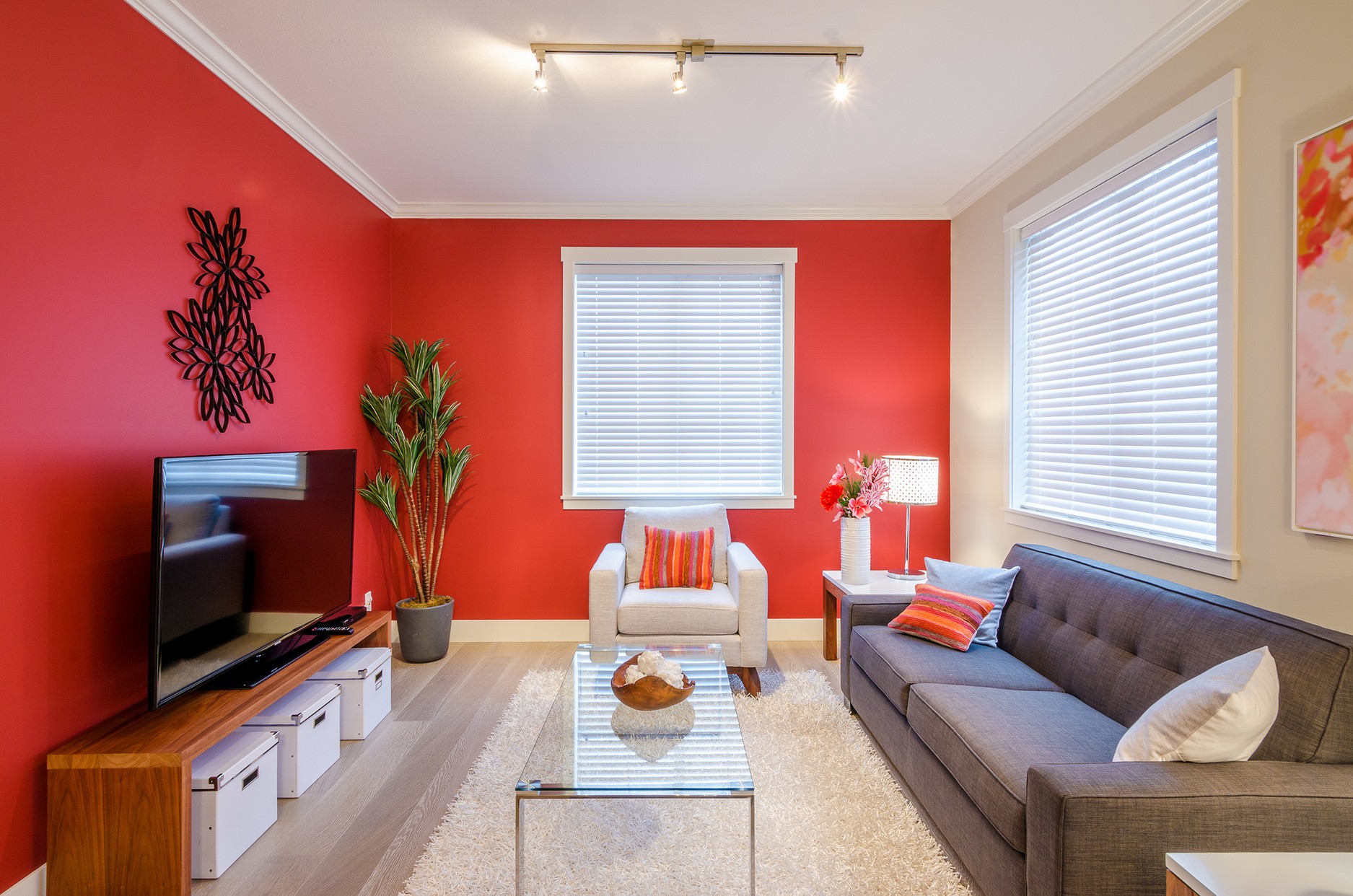 Red Living Room with Great Lighting