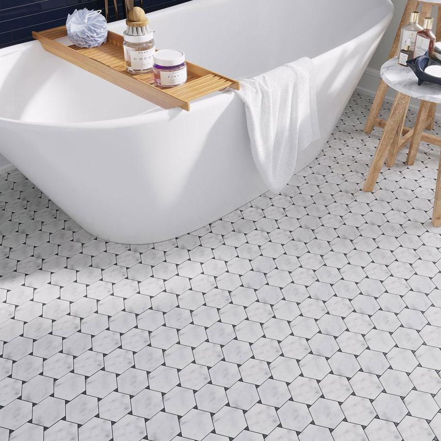 Unique Bathroom Floor with Hexagon Pattern