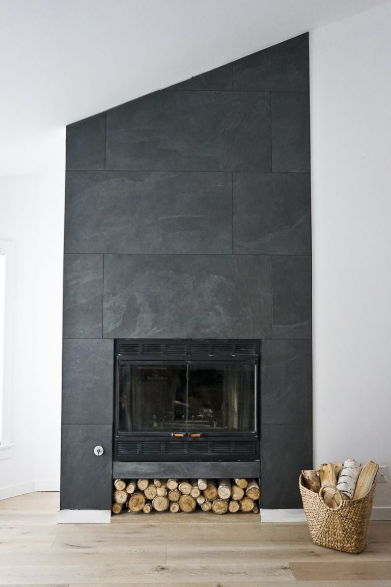 Dark Style Tile Fireplace