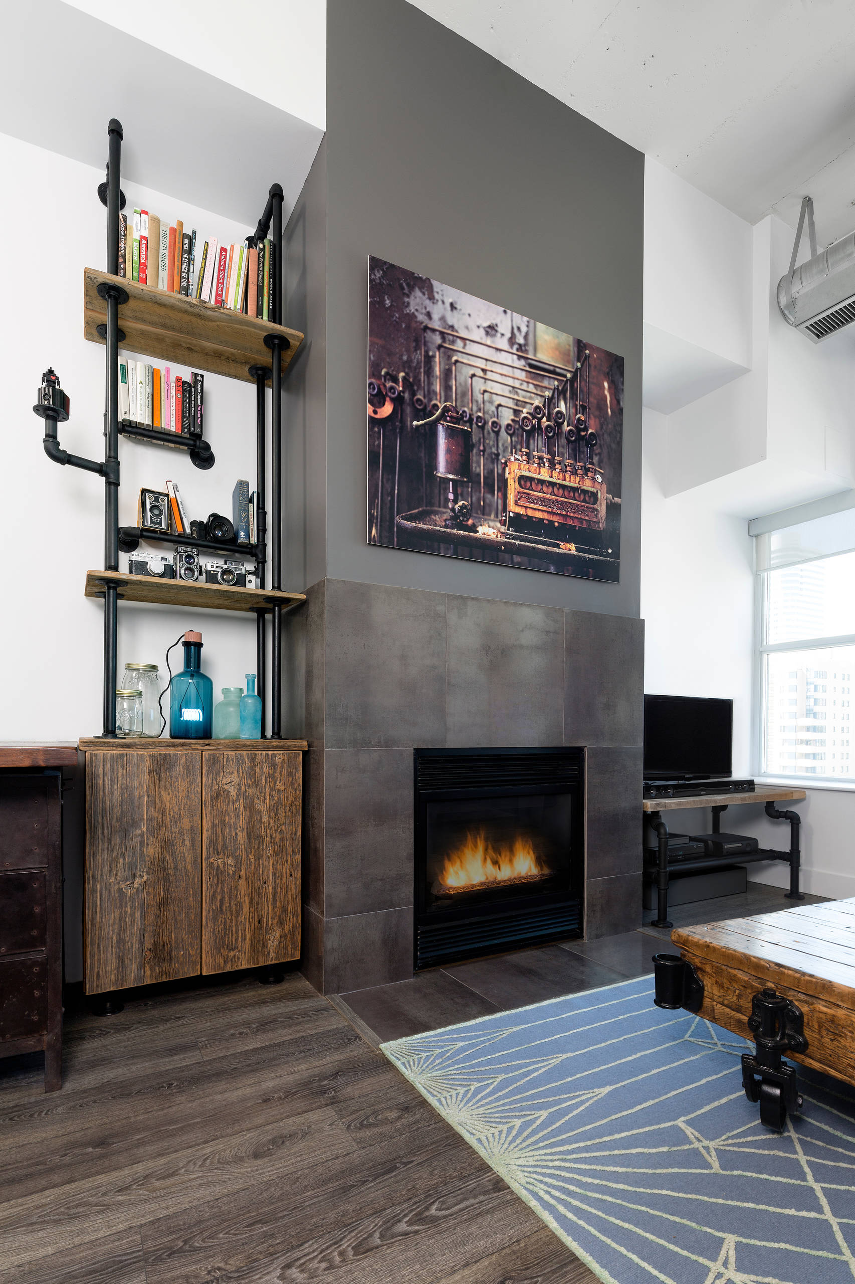 Industrial Style Tile Fireplace