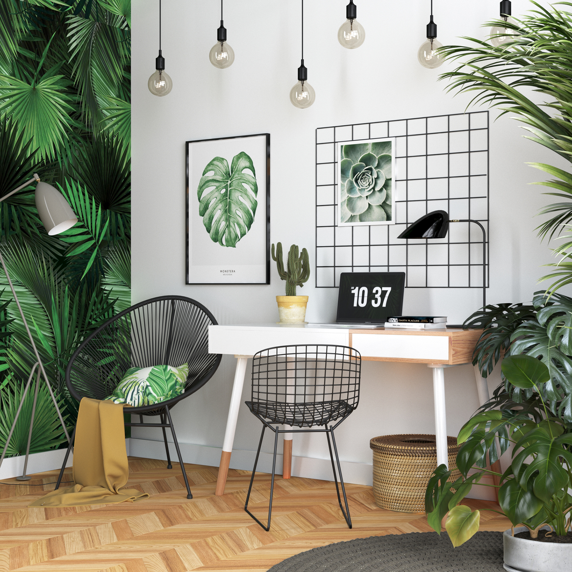 Modern Workspace with Refreshing Tropical Accent