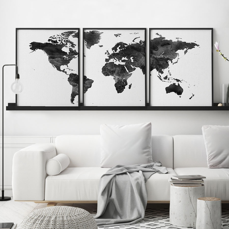 Monochrome Wall Art as World Map