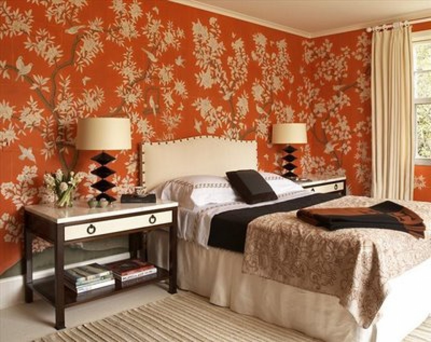 Orange Floral Pattern Wallpaper
