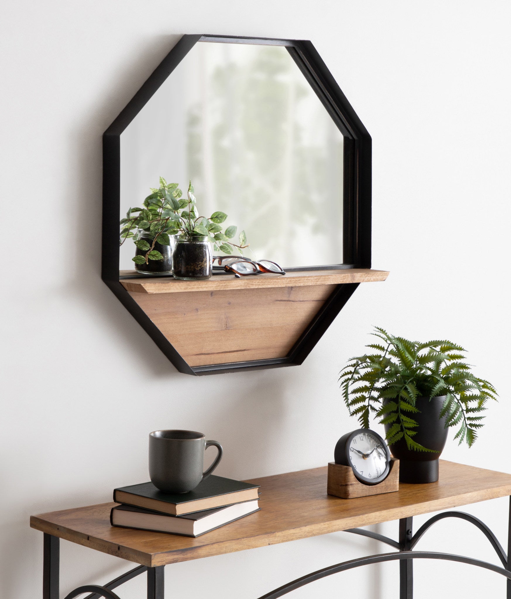 Rustic Wall Shelf with Mirror