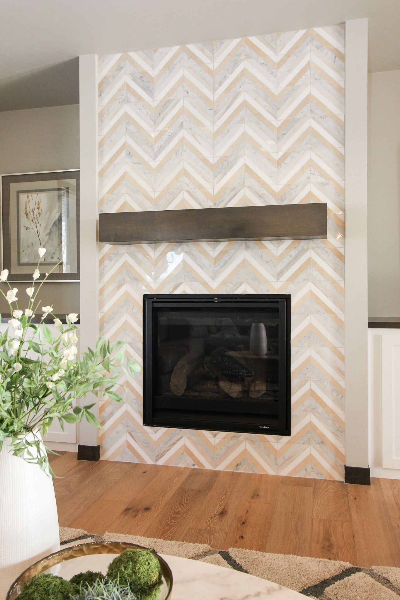 Tile Fireplace in Chevron Pattern