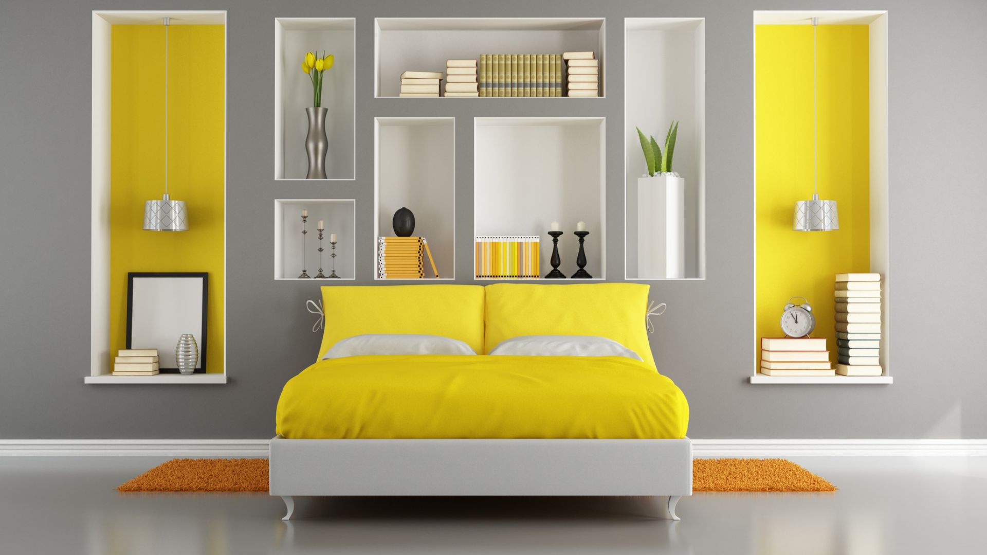 Yellow and Gray Colors in the Bedroom