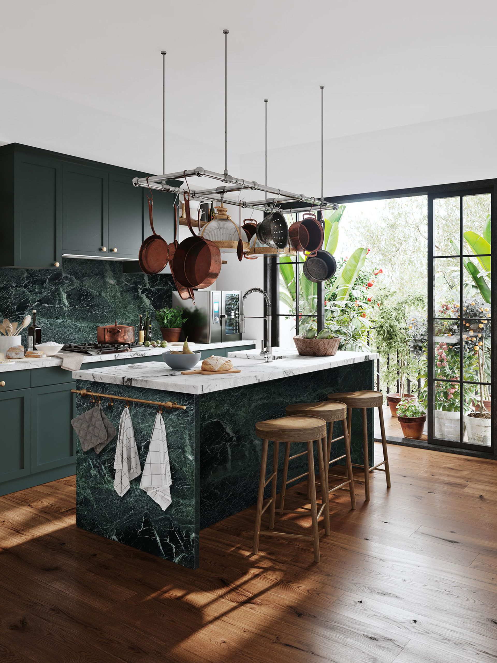 Aesthetic Green Marble Kitchen