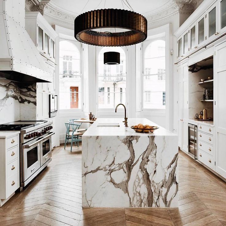 Island from Marble for Kitchen Interior