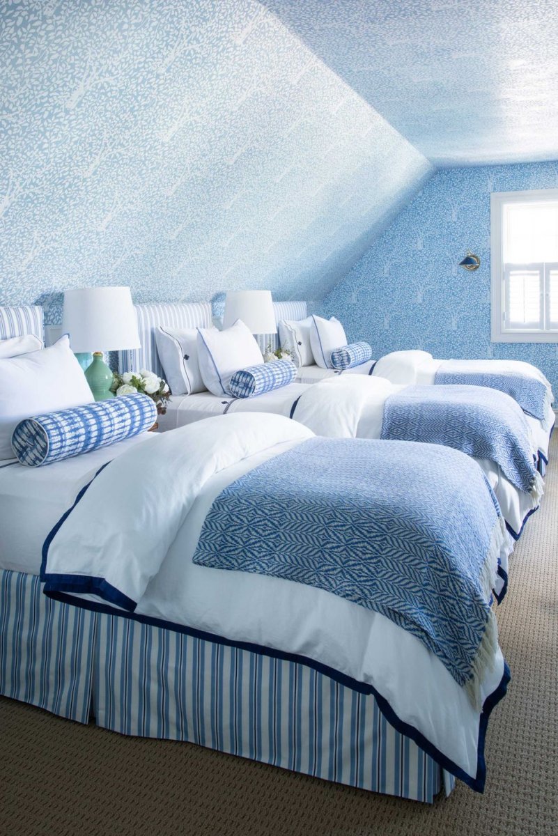 Bedroom with Attractive Light Blue Wallpaper