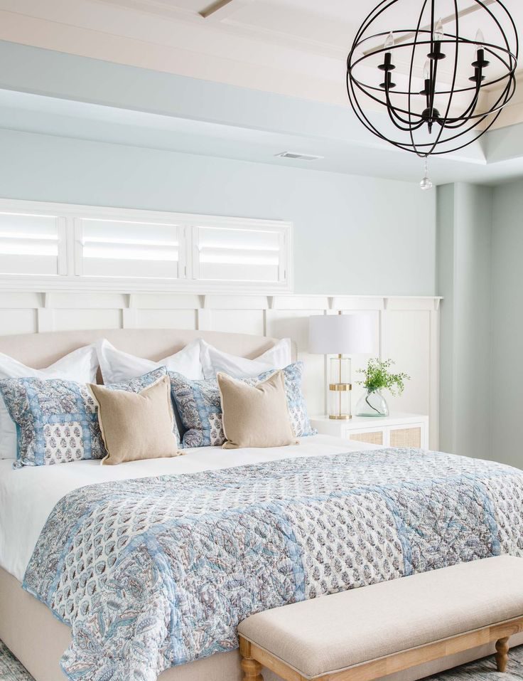 Bohemian Bedroom in Light Blue Colors