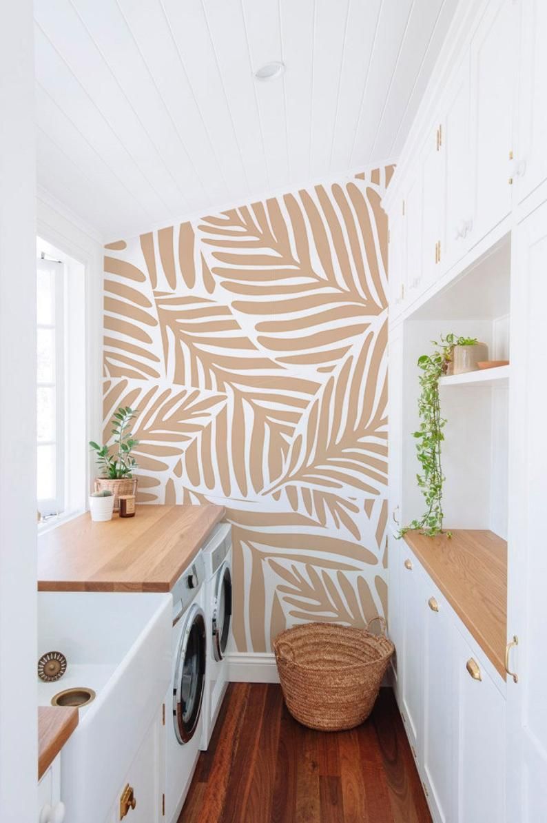 Laundry Room with Simple Pattern Wallpaper