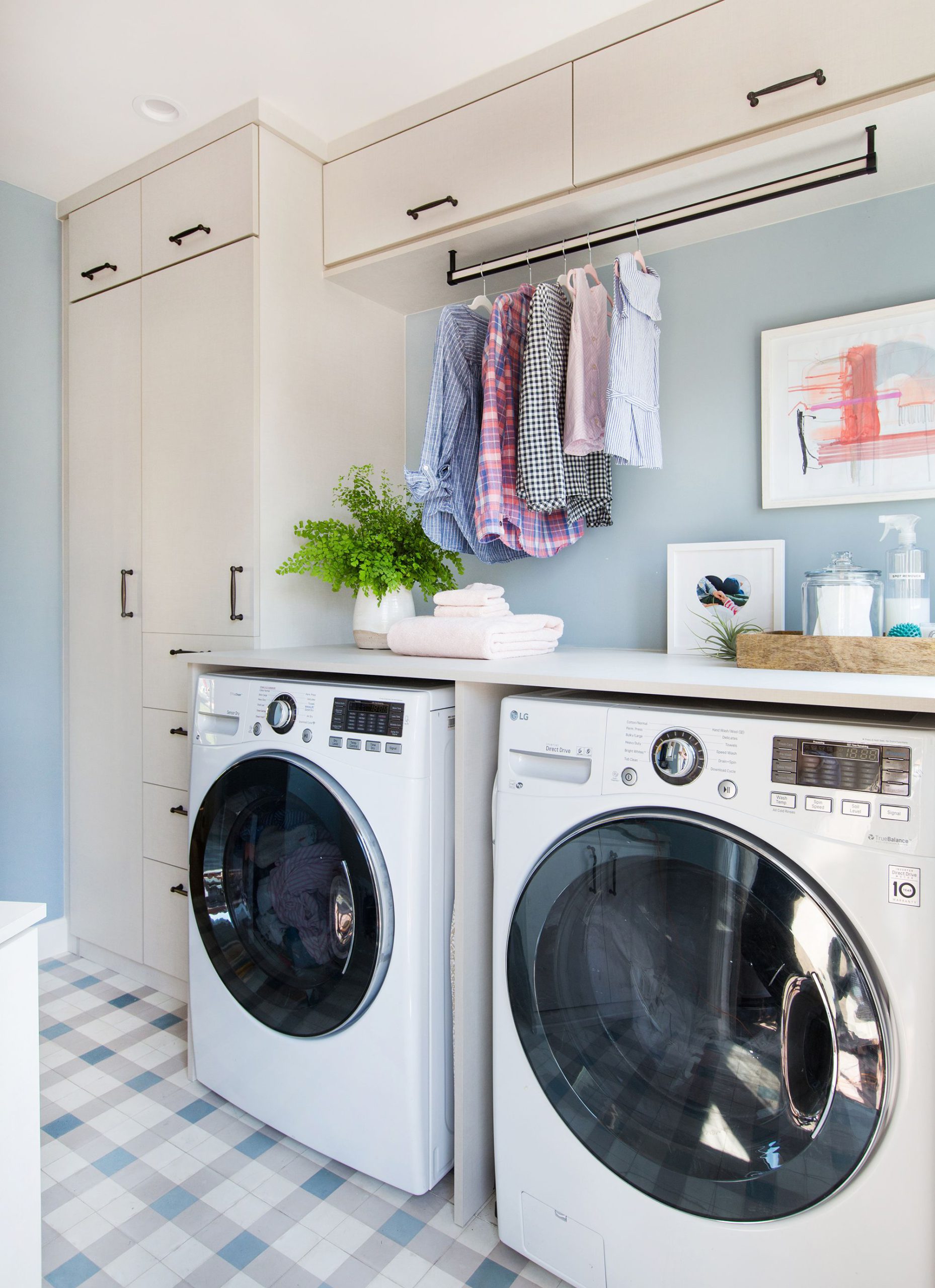 Laundry Room with Space Saving Hanging Storage