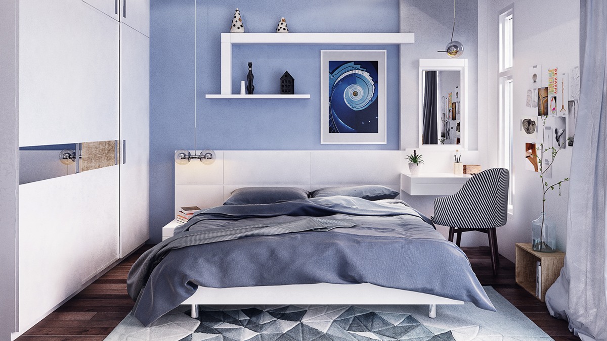 Modern Light Blue Bedroom Interior