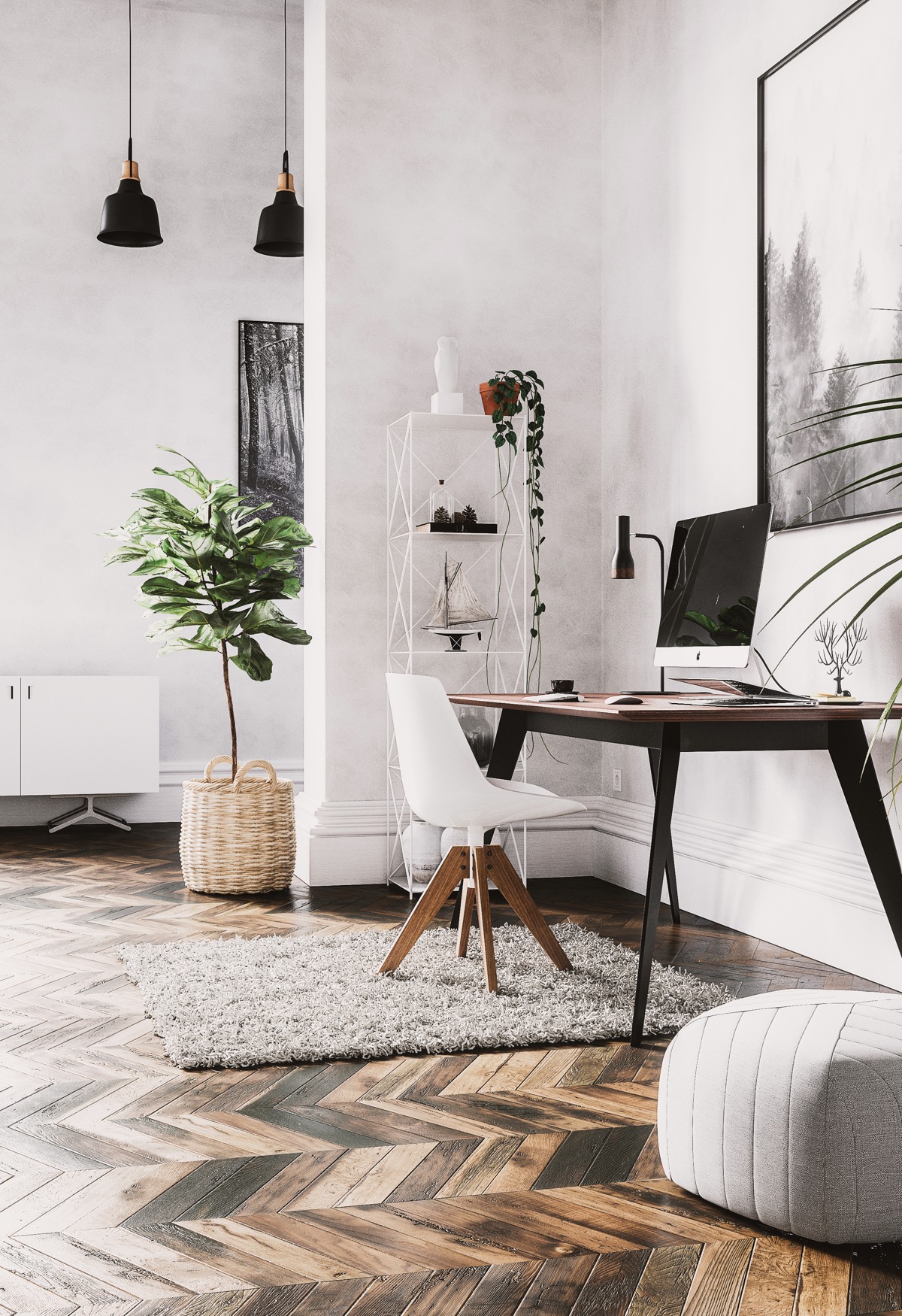 Scandinavian Workspace in Living Room