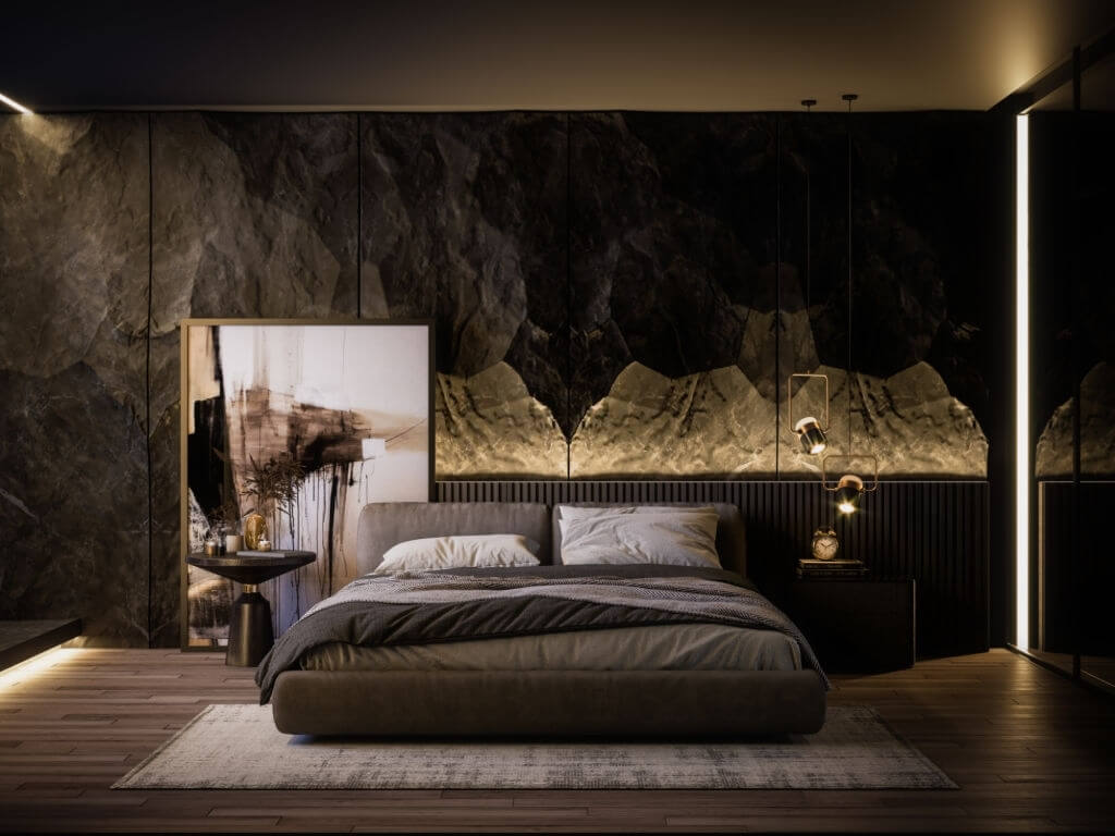 Cozy Dark Style Windowless Bedroom