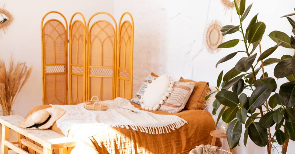 Orange Bedroom with Refreshing Plants