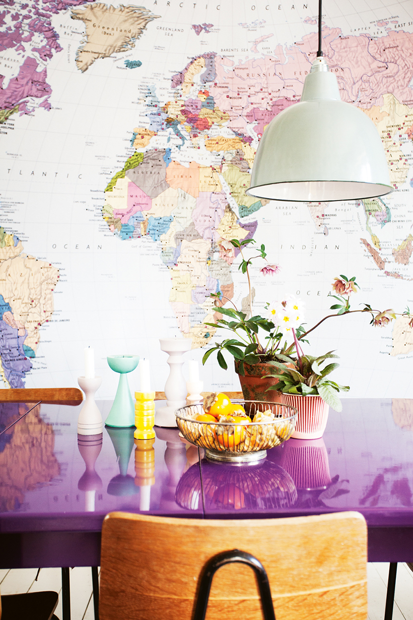 World Map in Dining Room