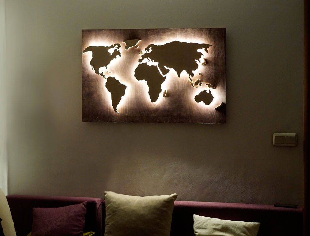 World Map with LED Light